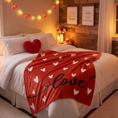 Tieshankao Valentines Day Blanket Throw Gifts Red Heart Pattern for Mom Wife Couch Sofa Bed Decor