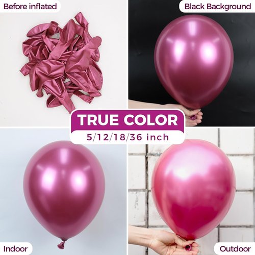 Bezente Metallic Hot Pink Latex Party Balloons - 100 Pack of 12-Inch Round Helium Balloons for Celebrations