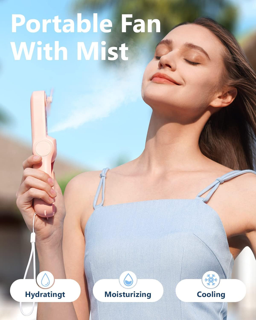 Sweetfull Portable Misting Fan - Rechargeable Handheld Mini Spray Water Mister | Ideal for Travel & Outdoors (Pink)