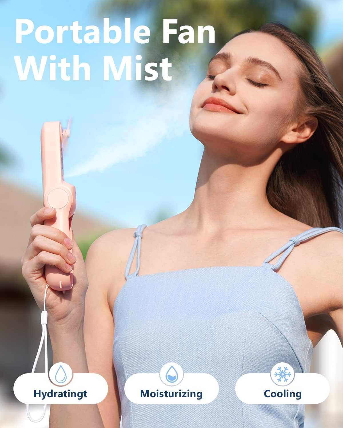 Sweetfull Portable Misting Fan - Rechargeable Handheld Mini Spray Water Mister | Ideal for Travel & Outdoors (Pink)