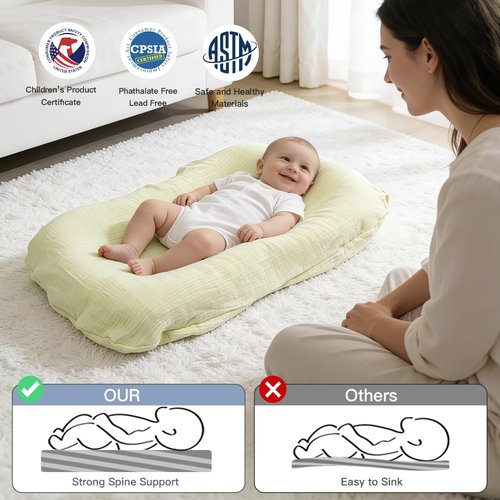 Kelly Infant Support Cushion - Portable Baby Tummy Time Mat for Newborns 0-24 Months, Soft Cotton Cover Included