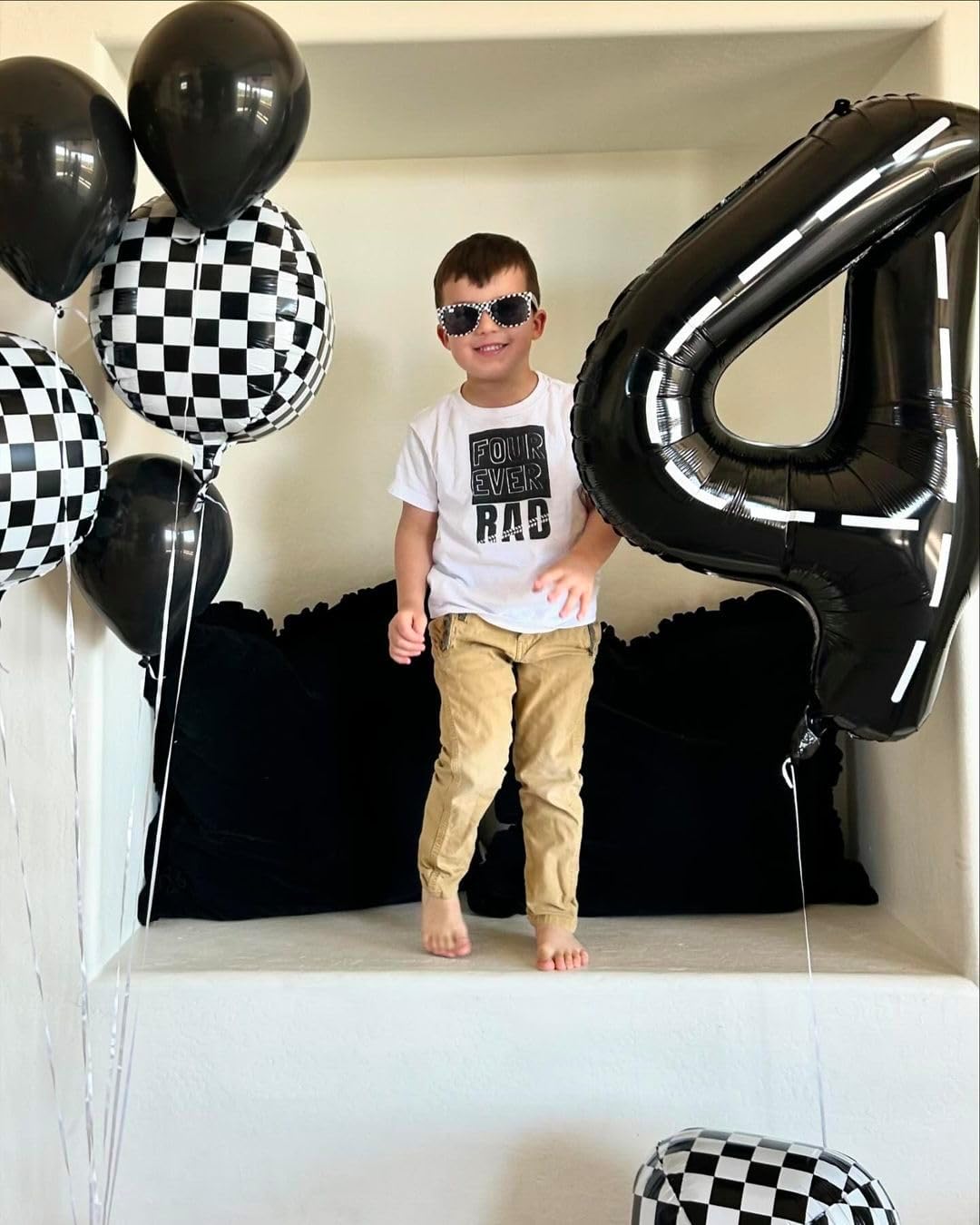 Race Car 5 Balloon - 40 Inch Black Number 5 Birthday Balloon Decorations for Kids' Parties