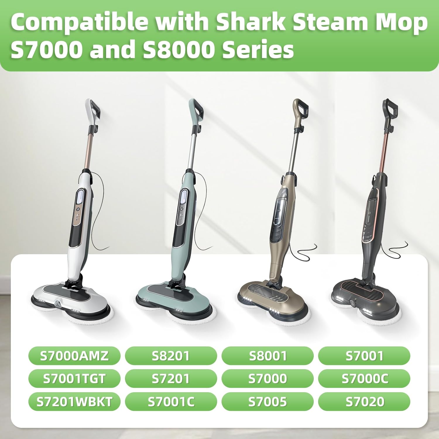 Shark Steam Mop Replacement Pads - 8 Pack Dirt Grip Soft Scrub Washable Pads for All Sealed Hard Floors | Part XKITP7000