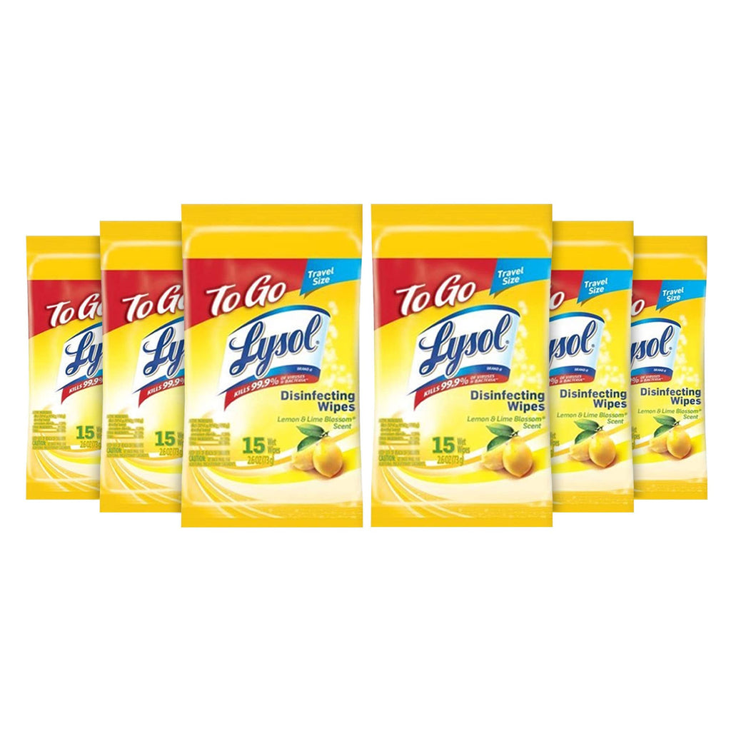 LYSOL Disinfecting Wipes - Lemon & Lime Blossom To-Go Flatpack 15 ct. (Pack of 6)