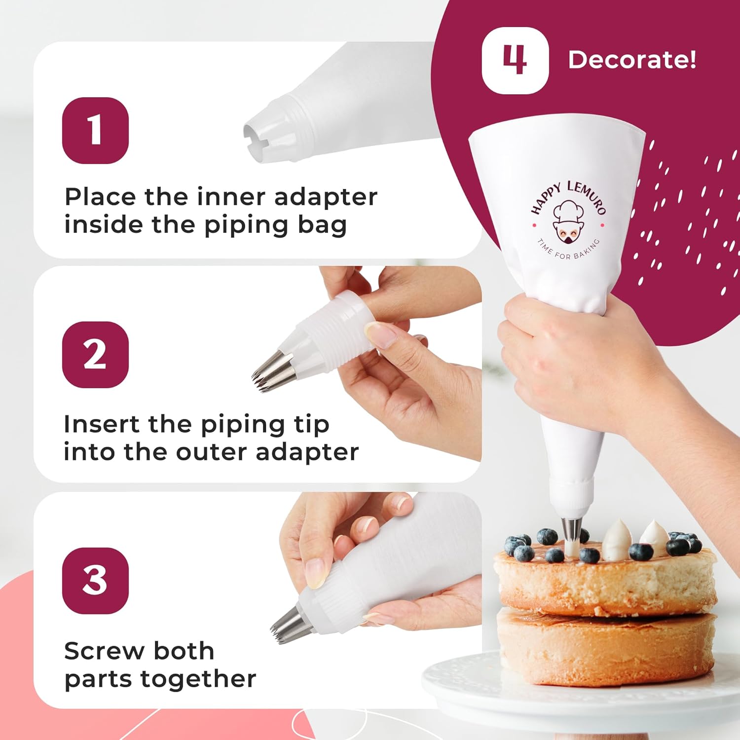 Skiennix Premium Reusable Piping Bags Set - 16" Cotton Pastry Bag with 8 Large Icing Tips - Dishwasher Safe