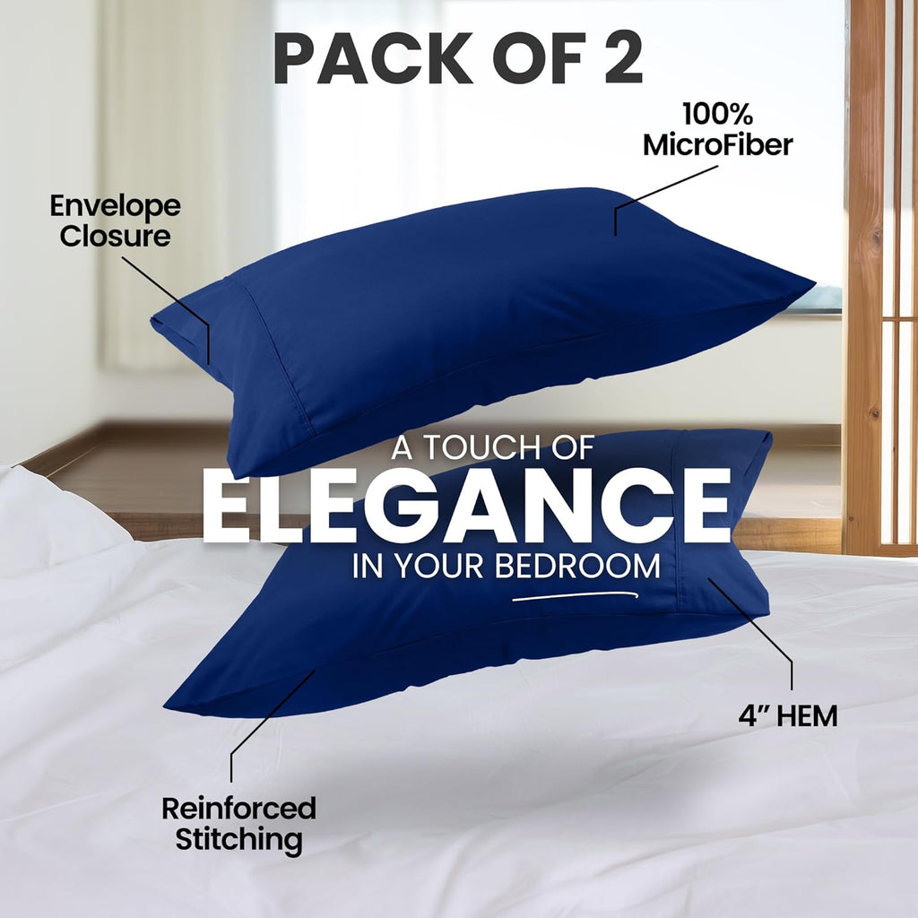 Utopia Bedding Standard Pillow Cases - Soft Brushed Microfiber - 2 Pack, 20 x 26 Inches | Royal Blue