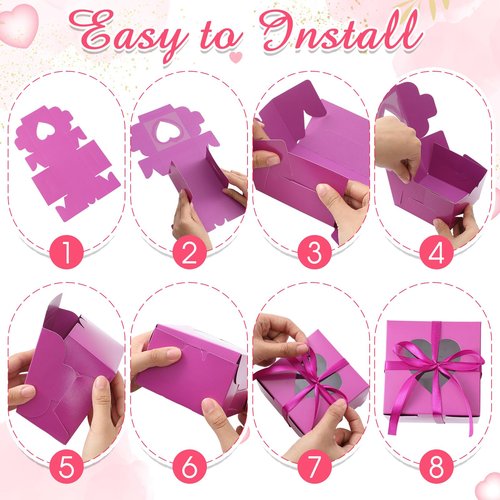 Henoyso 80 Pcs Mother's Day Cupcake Boxes 4 x 4 x 2.5 Inch Valentine Galentine Bakery Treat with Heart PVC Window Individual Cookie Candy Boxes for Gift Giving Party Favor (Pink,Red,Purple)