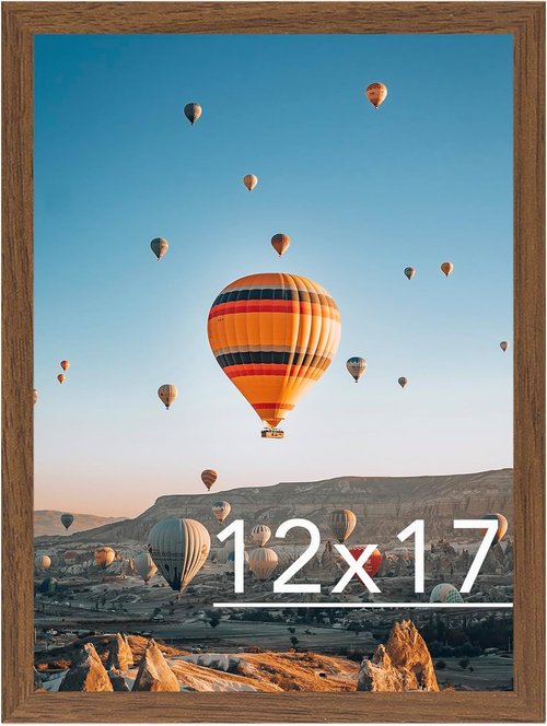 JCJMY 12x17 Picture Frame - Brown Wall Hanging Frame with Shatter-Resistant Plexiglass | Versatile Mounting Options