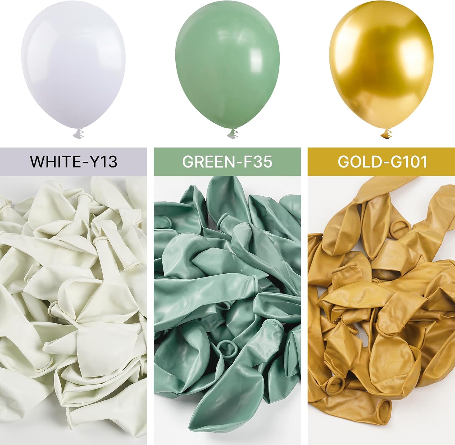 PartyWoo Balloon Arch Kit - Sage Green & Gold Confetti - 152pcs in Various Sizes for Baby Showers & Birthdays