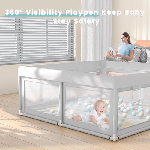 Hiaksedt Baby Playpen - Safe Play Area with Mat & Ocean Balls | 50 x 50 Inch for Babies & Toddlers