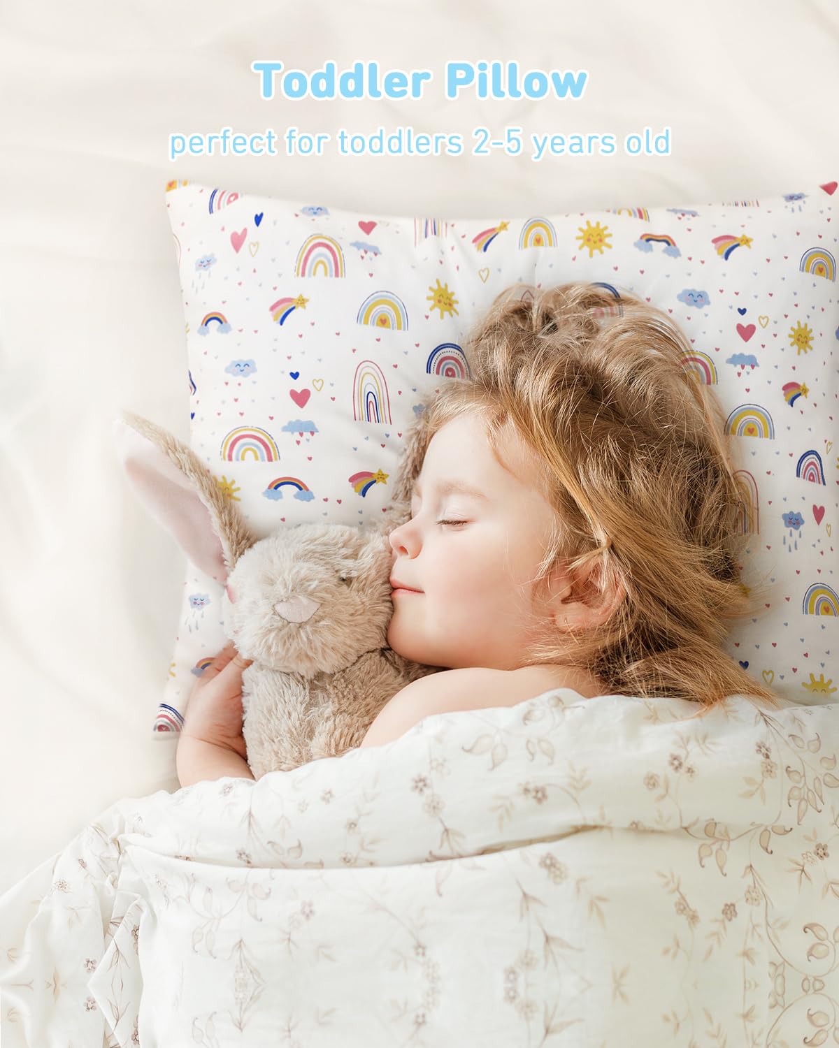 Babebay Toddler Pillow - Soft 13x18 Machine Washable Kids Pillow with Cotton Case | Perfect for Travel