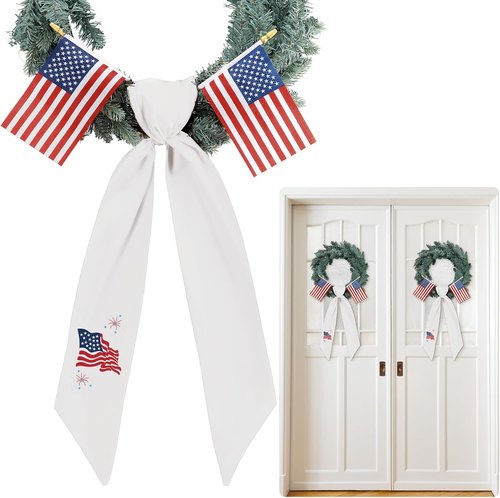 Hahafelt Patriotic Wreath Sashes - USA Flag Design for 4th of July | 56" x 4.5" Home Decorations