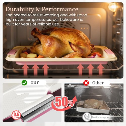 Kikcoin 25 PCS Non-Stick Baking Pans Set - Heavy-Duty Silicone Handles | Oven Safe to 450°F, Pink