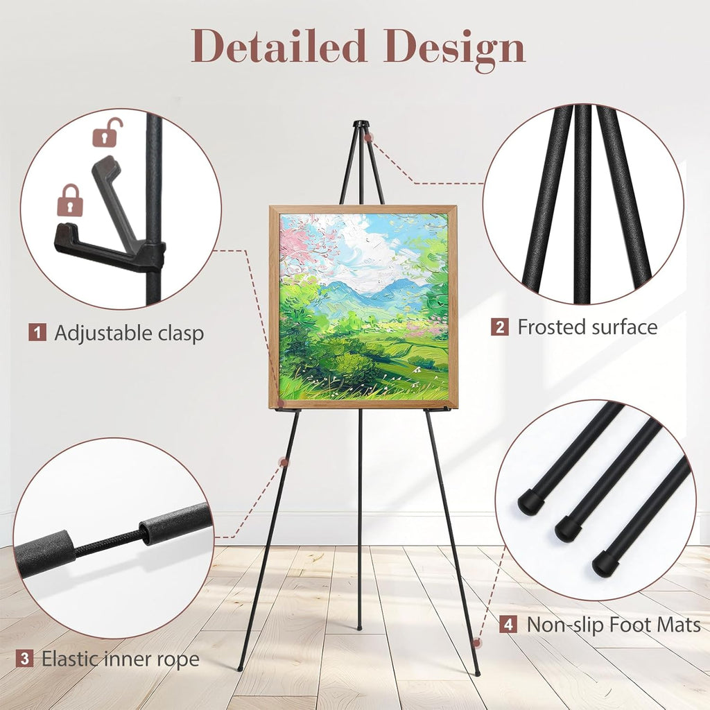 AZEAM 63" Portable Easel Stand - Adjustable Black Metal Display for Signs & Artwork | Foldable Design