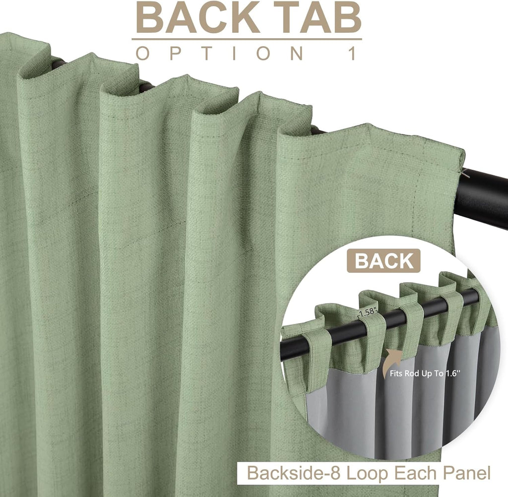 Skiennix 100% Blackout Linen Curtains - Thermal Insulated Drapes for Bedroom | 96" Long, Sage Color