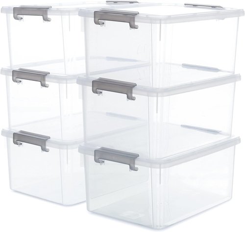Citylife 17 QT Plastic Storage Bins - 6 Pack Stackable Containers with Lids for Organizing | Clear Storage Box