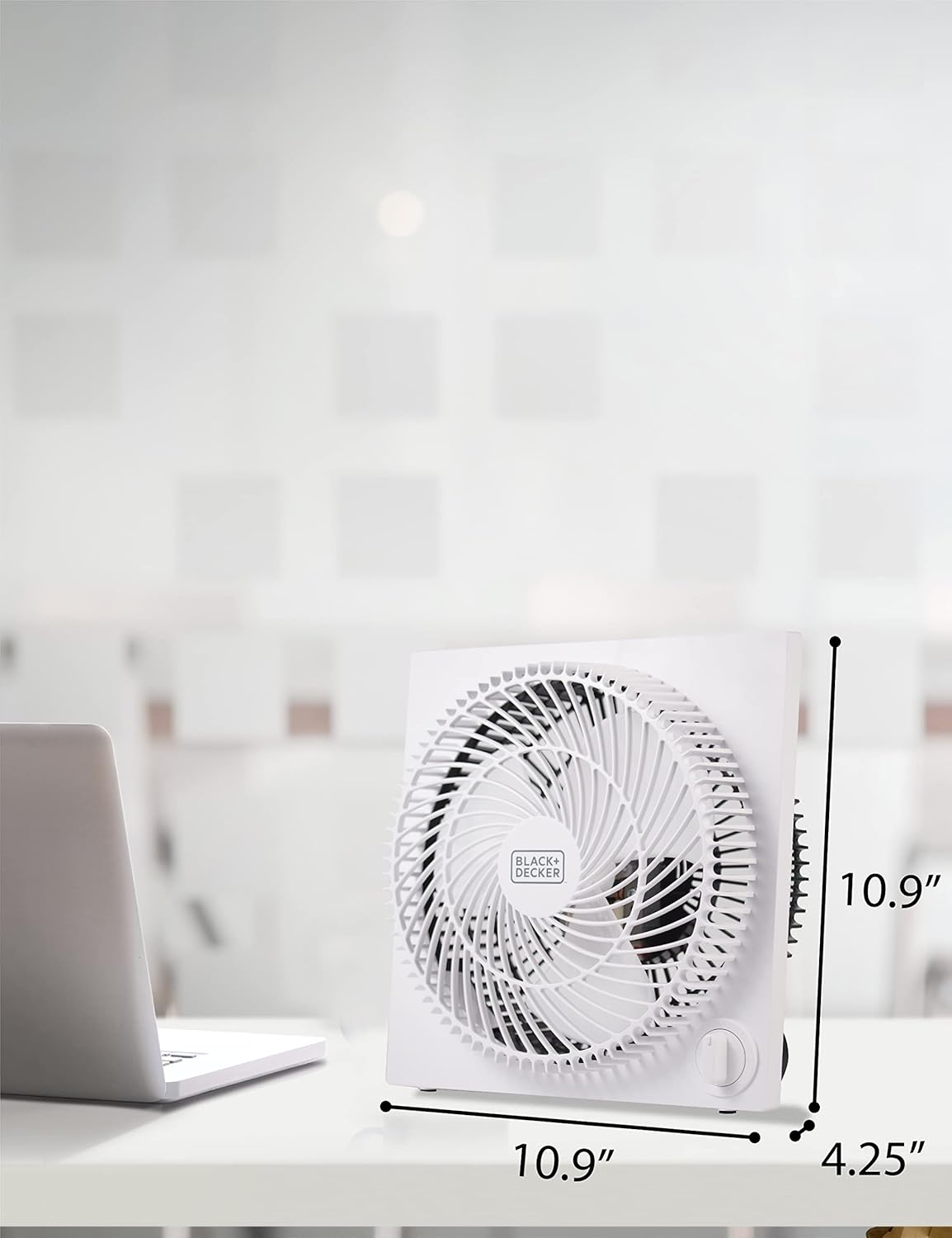 BLACK+DECKER 9-Inch Frameless Box Fan - Portable 3-Speed Desk Fan for Home Office & Garage, White