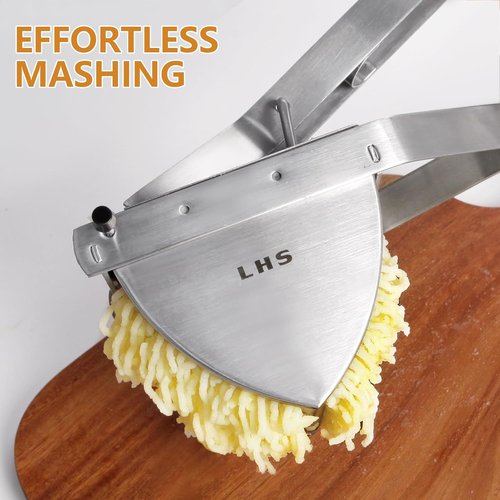 LHS Stainless Steel Potato Ricer & Masher - Heavy Duty, Ergonomic Grip, Extra Large Capacity, Dishwasher Safe - Black