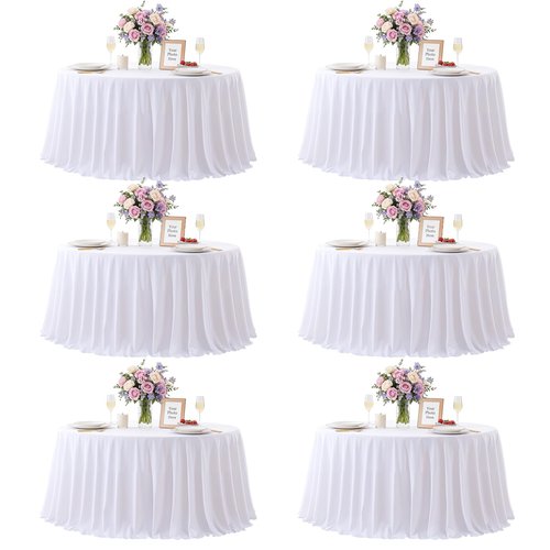 6 Pack White Round Tablecloths 108in White Round Table Cloth for Wedding Birthday Party Bridal Shower Reusable Washable Polyester Circle Table Cover for Kitchen Dining Buffet Cake Banquet Decorations