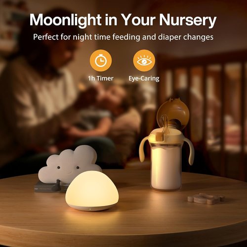 JolyWell Baby Night Light - Soft Silicone Tap Control Lamp with 8 Color Options | Rechargeable & Dimmable