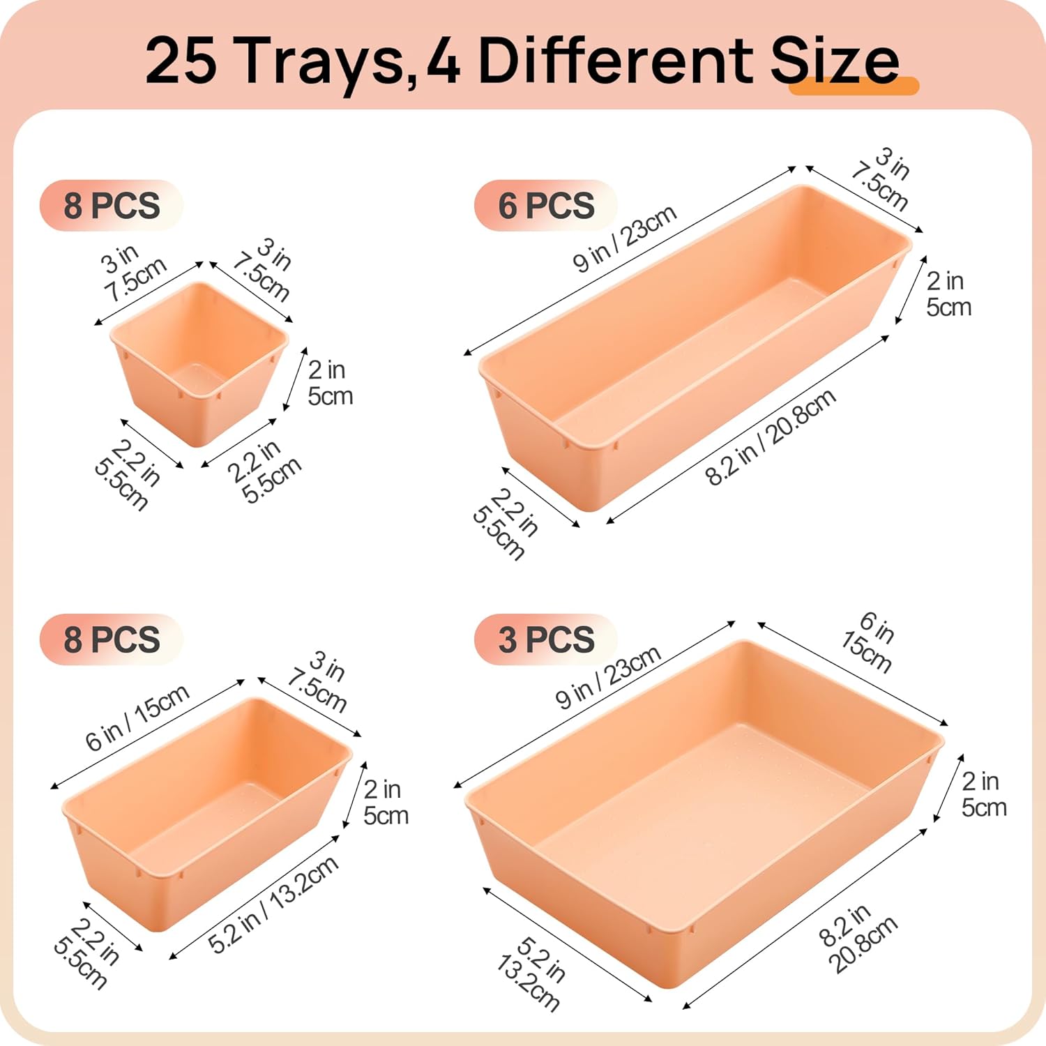 Vtopmart 25 PCS Plastic Drawer Organizers - Versatile Bathroom & Vanity Storage Trays for Makeup, Kitchen & Office