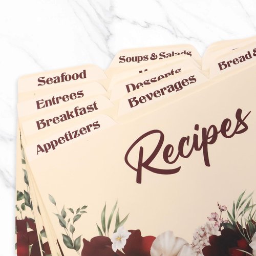 Fancy Land 24 Recipe Card Dividers 4x6 with Tabs Flower Recipe Box dividers Helps Organize Recipe Box Christmas Holiday Party Supplies Kitchen Gift