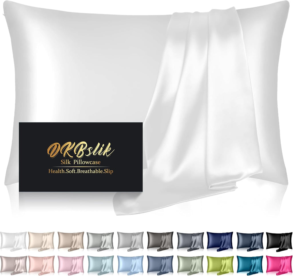 Skiennix Mulberry Silk Pillowcase - Anti-Acne Cooling Sleep Cover | Standard Size, White