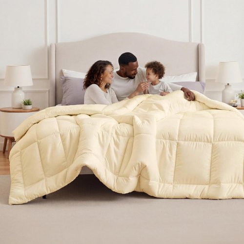 Bedsure Comforter Duvet Insert - Oversized Queen All-Season Down Alternative Bedding, Cream 98 x 98 Inches