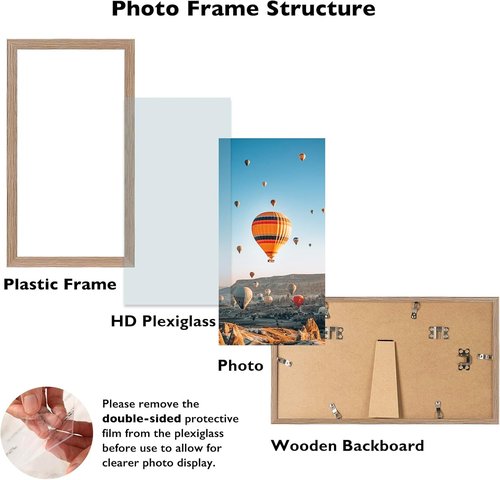 JCJMY 4x8 Picture Frame - Rustic Brown Wall Mounting & Tabletop Display | Shatter Resistant Plexiglass