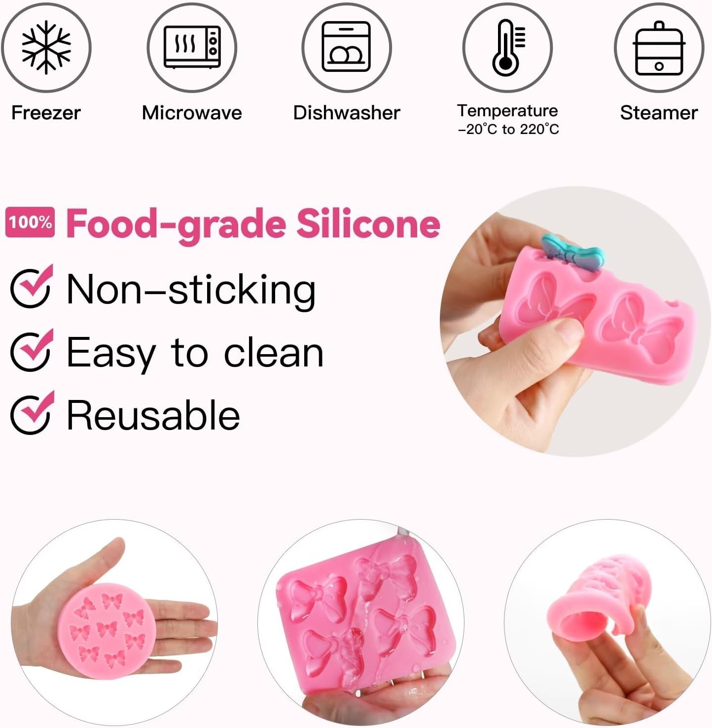 Skiennix 3-Pc Bow Silicone Mold Set - Perfect for Fondant, Chocolate, and Cake Decorating | DIY Desserts