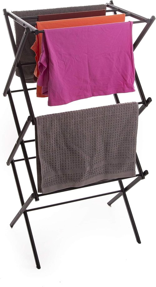 BINO 3-Tier Collapsible Drying Rack - Black | Foldable & Portable for Indoor/Outdoor Use | Space-Saving Clothes Dryer
