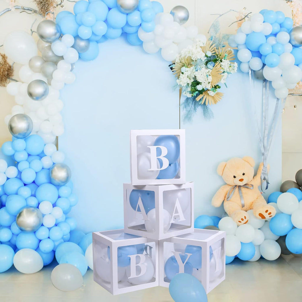Voircoloria Baby Boxes - 42-Piece Letter Set for Baby Shower & Gender Reveal | Clear Balloon Box (White)
