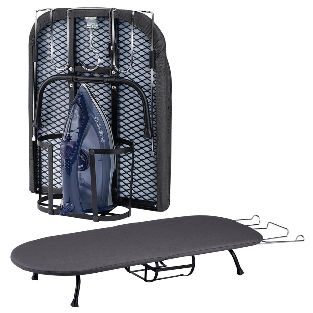 BiJun Small Ironing Board, Foldable Table Top Ompact Portable Mini Ironing Board w/Iron Rest, Set for Dorm Rooms, RVs, Travel Apartments Black Easy to Use and Save Space
