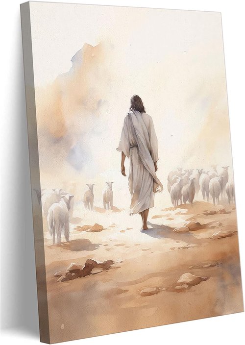 Jesus Sheep Canvas Wall Art - Good Shepherd Decor for Church & Home | Inspirational Christian Painting
