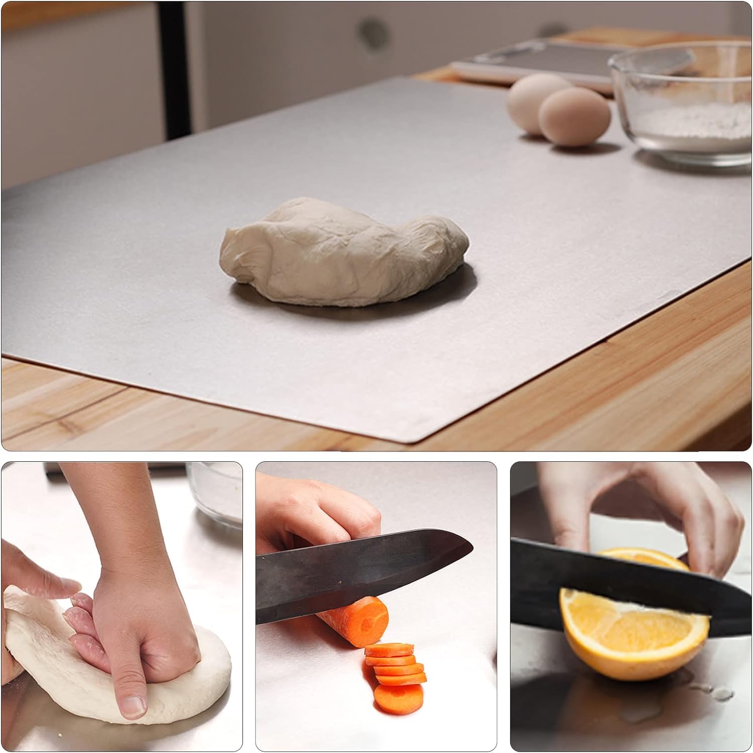 MYOYAY Stainless Steel Cutting Board with Lip, Extra Large Chopping Board 31.5 x 19.69 Inch Heavy Cutting Board with Rolling Pin Baking Board Kitchen Pastry Board For Meat Vegetables cake