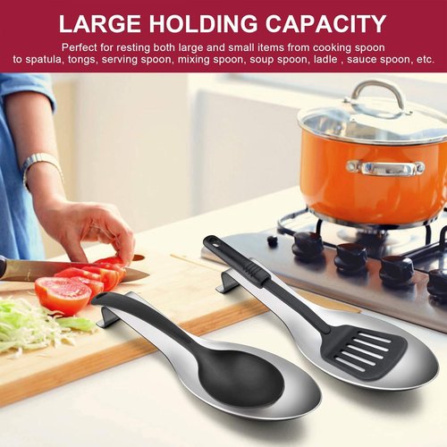 E-far Stainless Steel Spoon Rest Set - Large Kitchen Ladle Holder | Dishwasher Safe, Set of 2