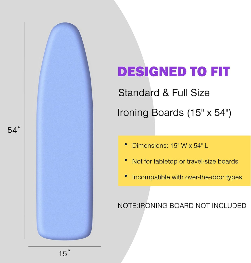 Skiennix Ironing Board Cover - Extra Thick Cotton Pad, Scorch Resistant, Heatproof Blue, 15x54 Size
