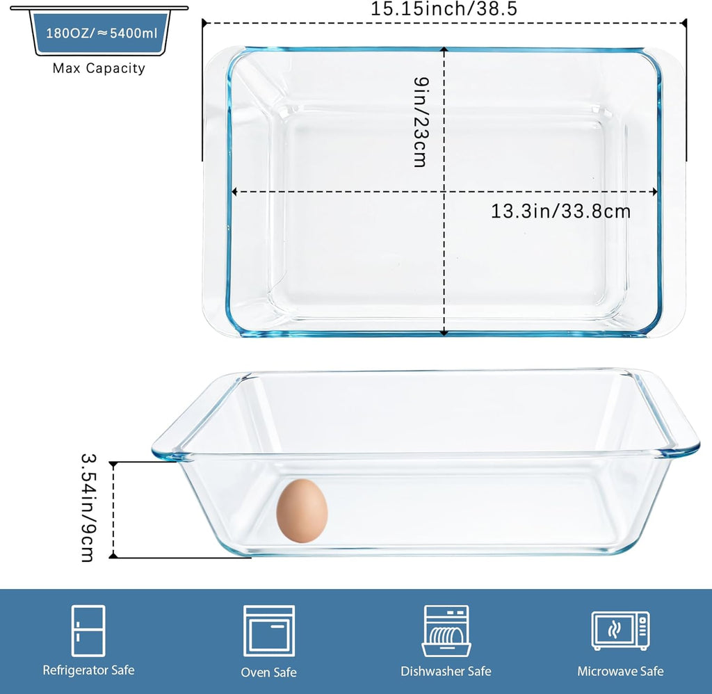 Skiennix 5.7qt Extra Large Glass Baking Dish - 9x13 Rectangular Tempered Oven & Microwave Safe