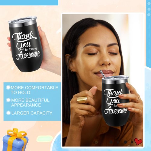 SiliFine 16 oz Appreciation Gifts Thank You for Being Awesome Wine Tumbler Thank You Gifts for Women Staff Employee Inspirational Appreciation Keychain, Stainless Steel Tumbler (Black,12 Sets)