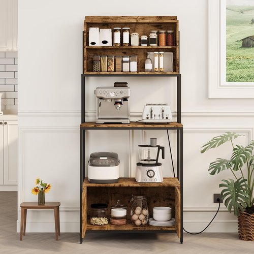 Garvee Bakers Rack with Storage Cabinet, 68" Industrial 6-Tier Kitchen Storage Shelf with Cabinet,Microwave Stand,Shelves,Freestanding Coffee Bar for Pots, Spices & Kitchen Essentials