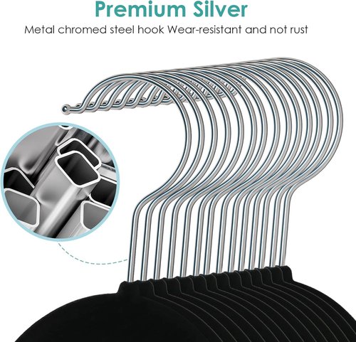 DUDUCOFU Velvet Hangers - Non-Slip Felt Clothes Hangers | 50 Pack Black Slim Design with 360° Swivel Hook