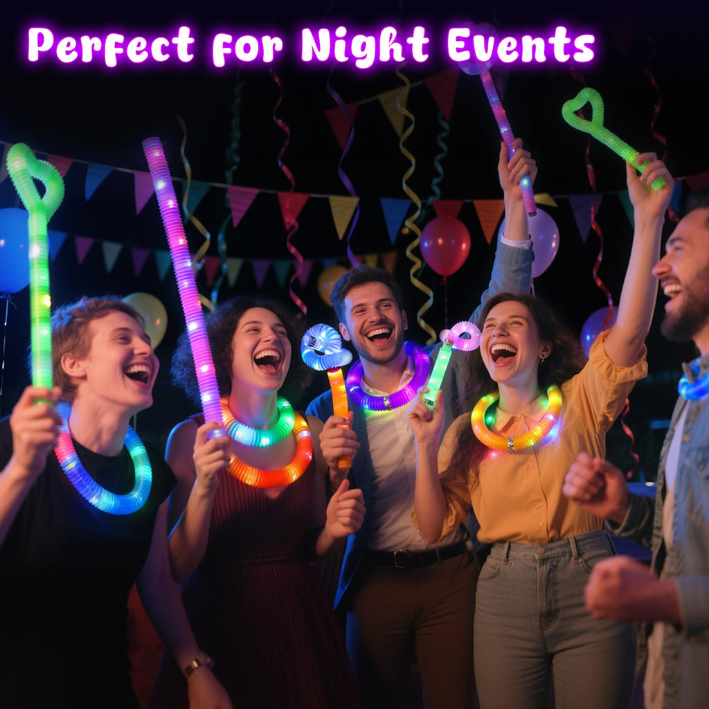 LovesTown 24PCS Light Up Glow Sticks Pop Tubes for Party Favor, Glow in the Dark Party Favor Supplies for Kids Supplies, Light Up Necklace Bracelet Accessories for Boys Girls Birthday