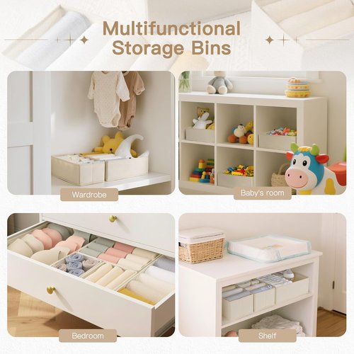 Criusia Drawer Organizer - 14 Pack Dresser Storage Bins for Baby Clothes & Underwear | Foldable Beige Design
