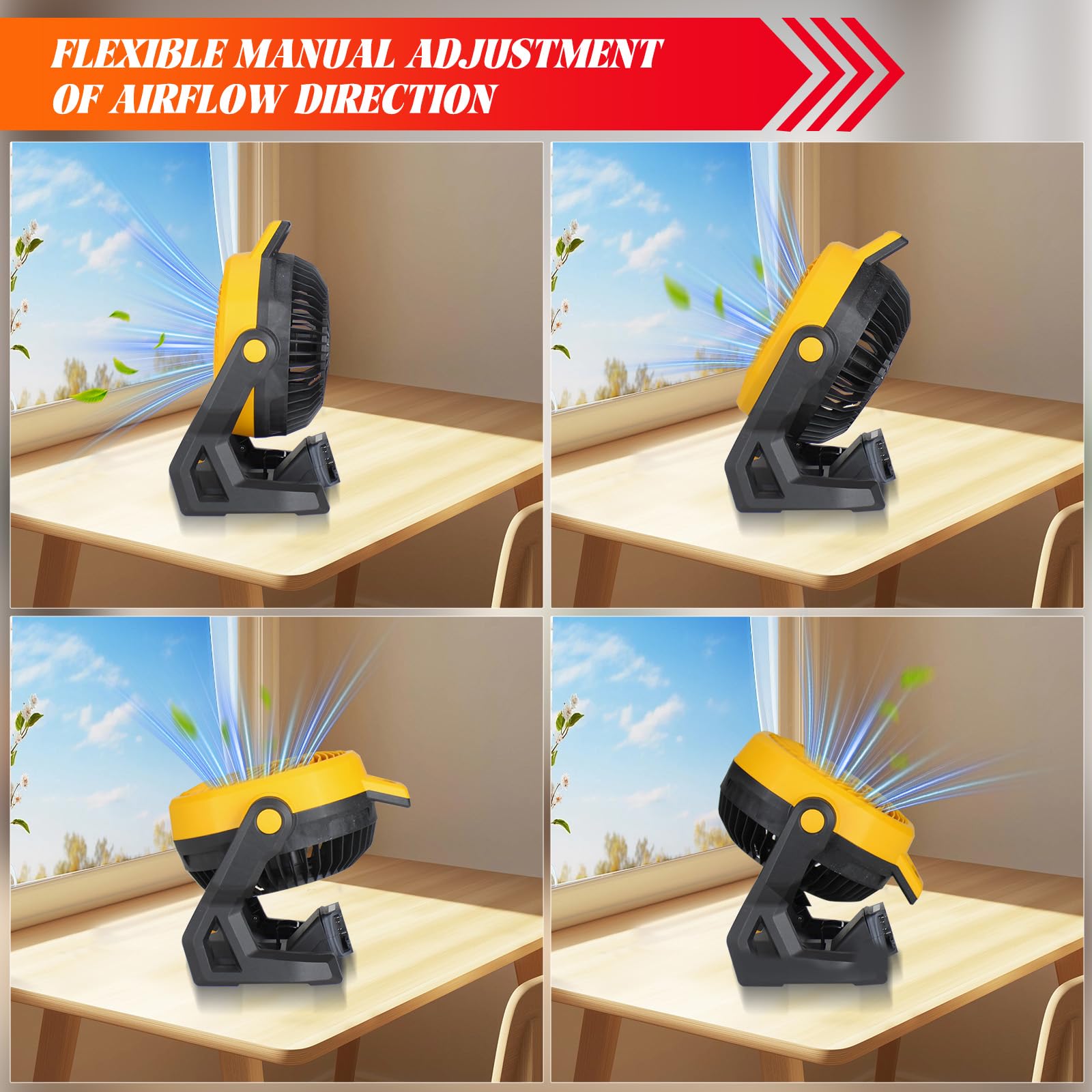 Moutec Battery Powered Fan, Cordless Jobsite Fan Compatible with DeWalt 20V & AC (adapter included). 650 CFM variable speed — for workshop, outdoor, camping. (Battery Not Included)
