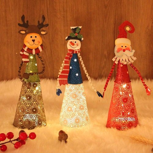 FORUP LED Christmas Table Decorations - Set of 3 Lighted Santa, Snowman & Reindeer Figures