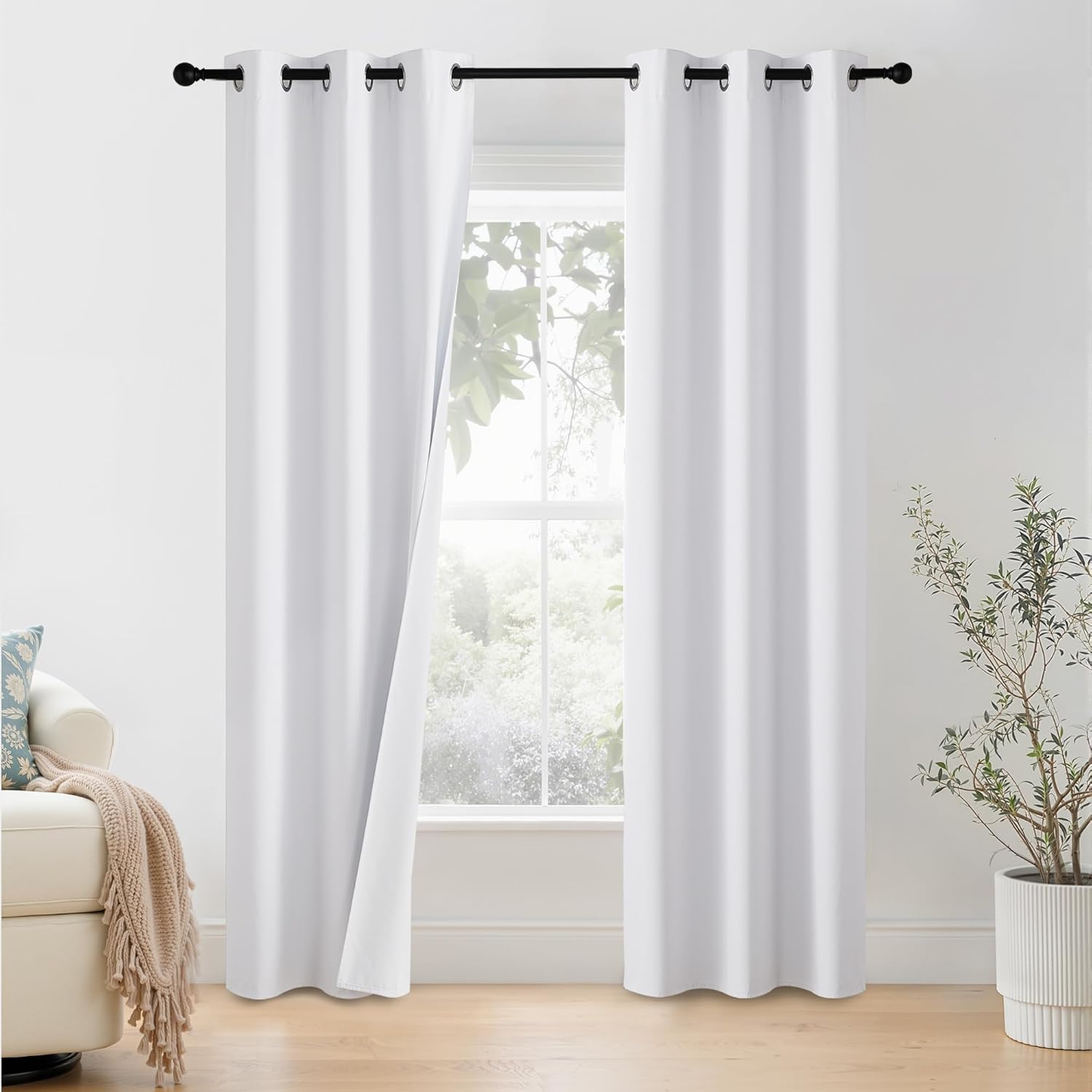 NICETOWN 100% Blackout Window Curtain Panels - Thermal Insulated Drapes, 90 Inch Length, Snow White, Set of 2