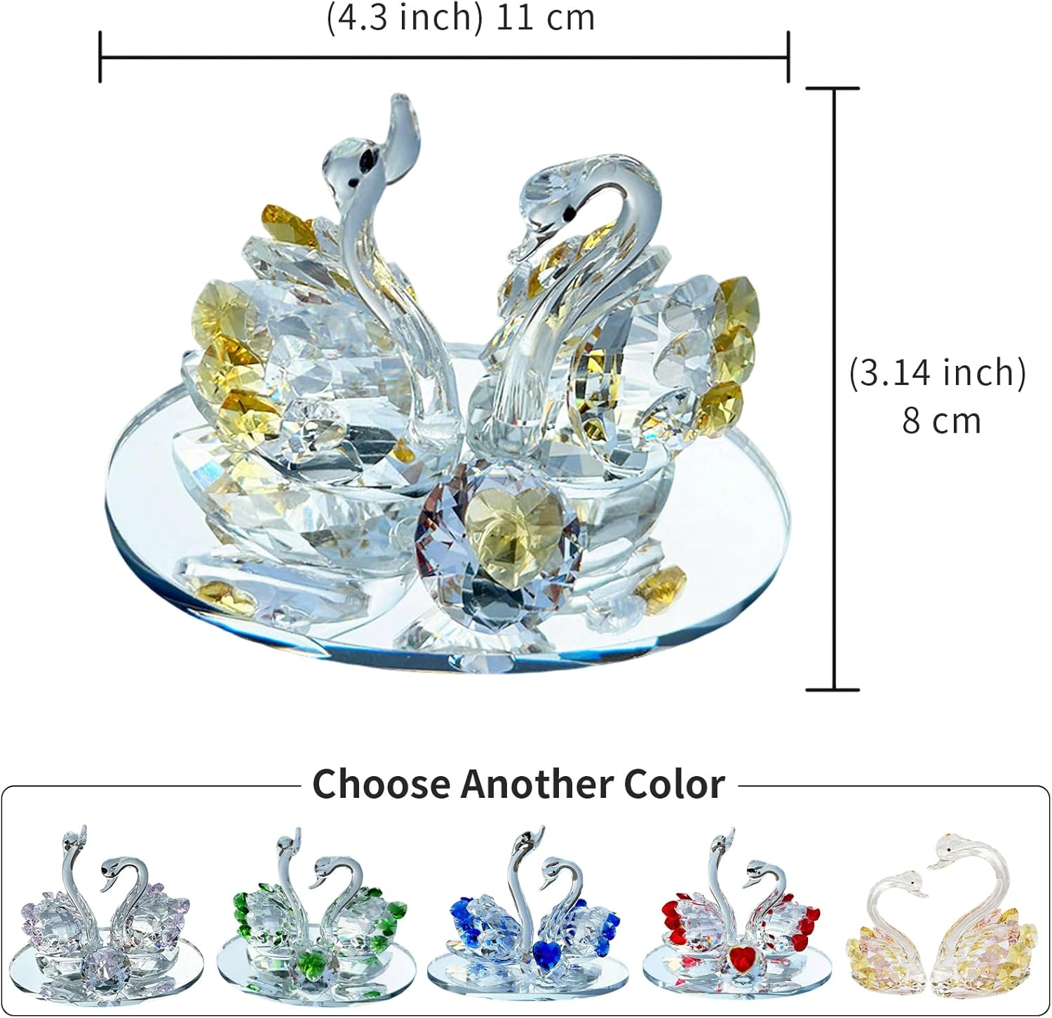 Skiennix Handcrafted Crystal Swan Figurine - Elegant Decorative Glass Collectible | Golden Accent for Home or Gift
