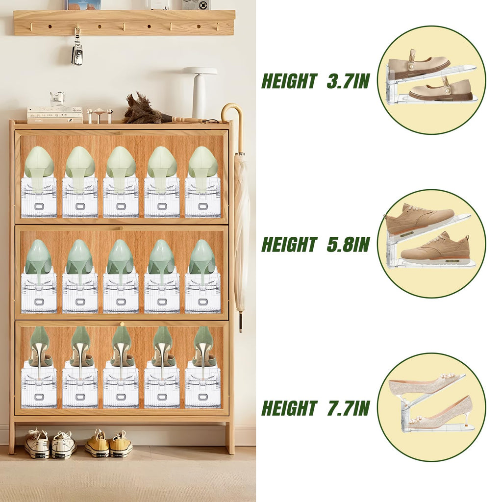 MOVDEET 12 Pack Shoe Slots Organizer for Closet, Adjustable Shoe Stackers for a Pair of Shoes Shoe Rack Storage Shoe Space Saver 50% Shoe Shelf Display Holder for Closet