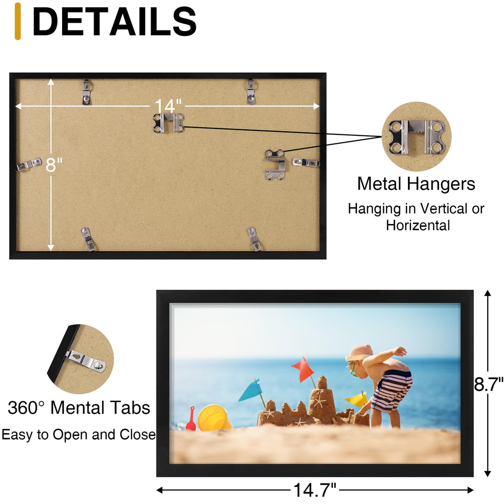 decorUhome 8x14 Picture Frames Collage Wall Decor, Display 3Pcs 4x6 Photos with Mat or 1Pcs 8x14 Unmatted, 3 4x6 Collage Picture Frames for Wall Mounting, Black