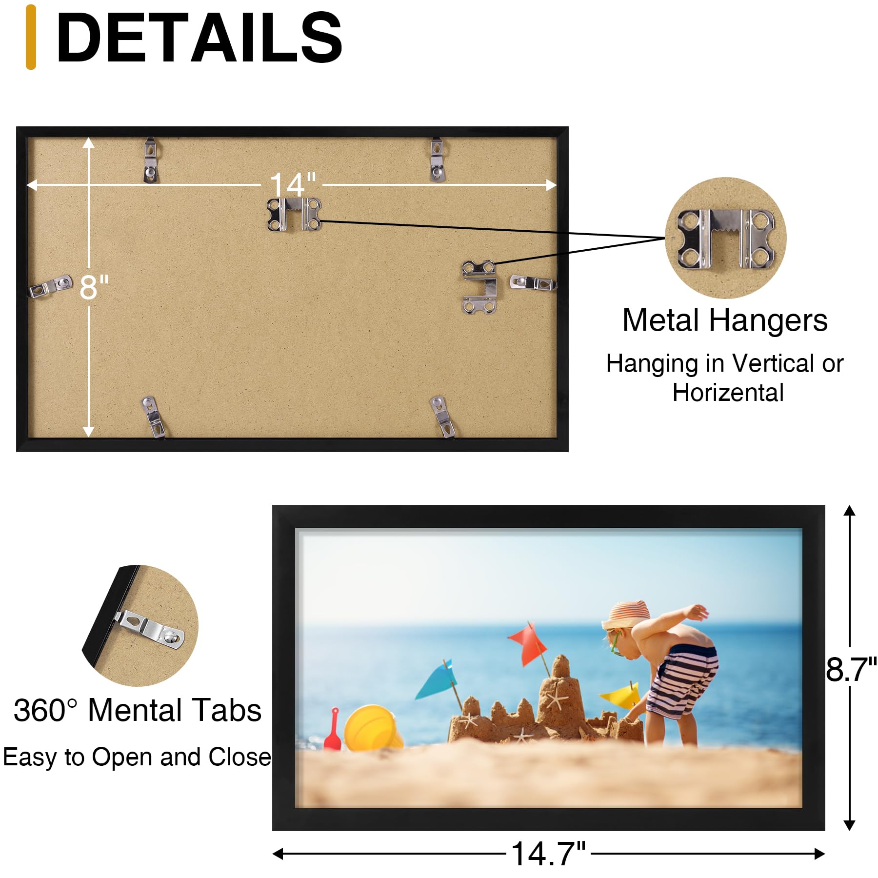 decorUhome 8x14 Picture Frames Collage Wall Decor, Display 3Pcs 4x6 Photos with Mat or 1Pcs 8x14 Unmatted, 3 4x6 Collage Picture Frames for Wall Mounting, Black